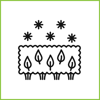 Line art of a cake with candles.
